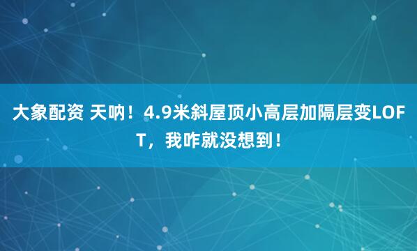 大象配资 天呐！4.9米斜屋顶小高层加隔层变LOFT，我咋就没想到！